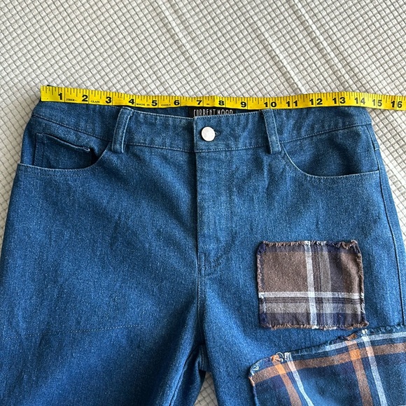 Dolls Kill Blue Plaid Patchwork Flare Pants - Picture 4 of 12